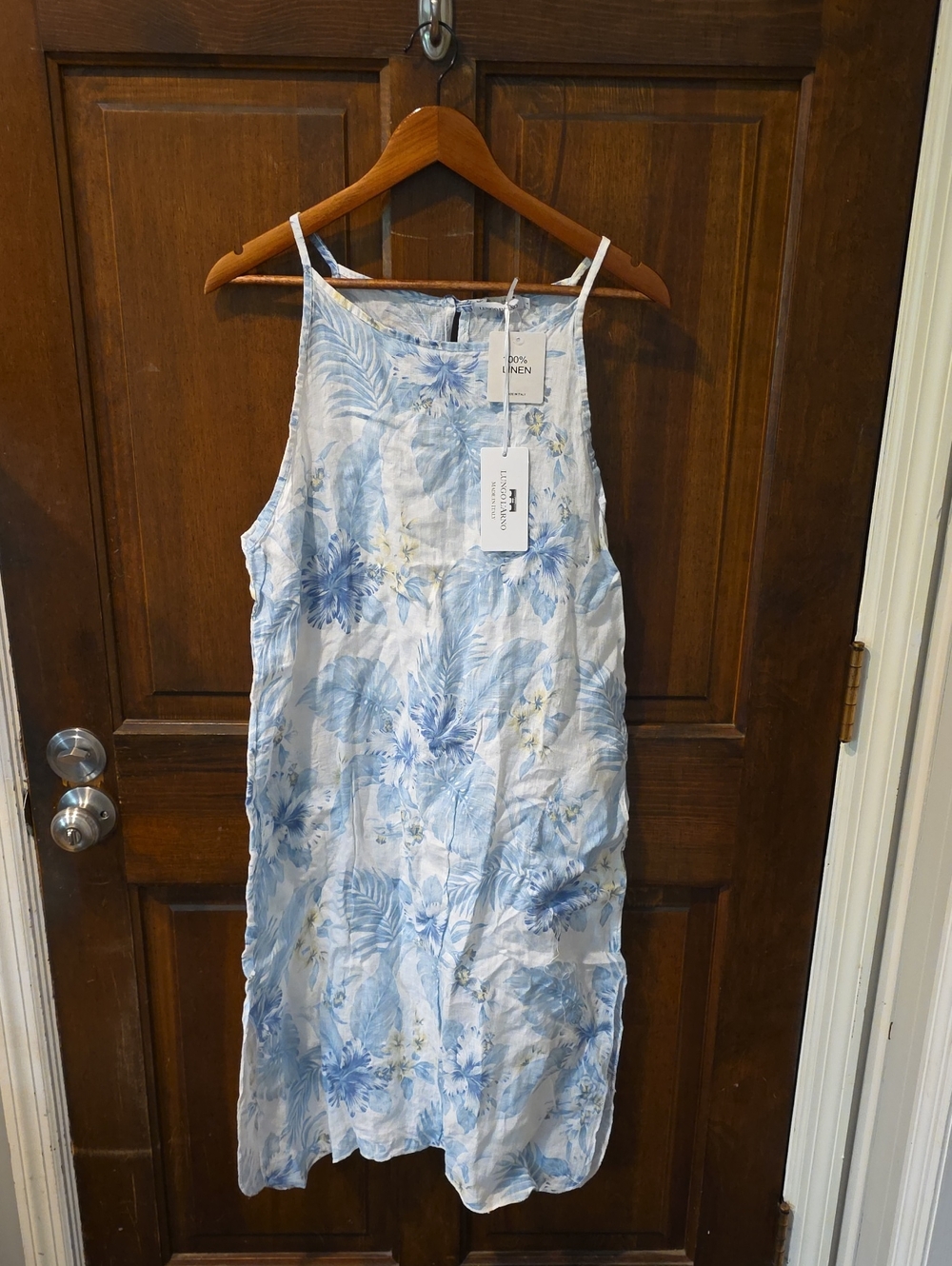 Linen Blend Maxi Dress in Light Blue Floral